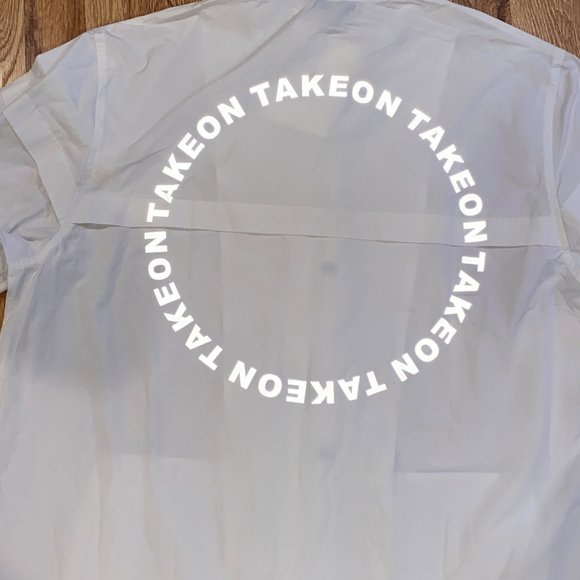 TAKEON Hooded Raincoat White Size Large Unisex Water Repellant Reflective Womens - Picture 5 of 7